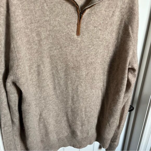 Alan Flusser 2-ply Cashmere Sweater Half Zip Tan - Picture 2 of 7